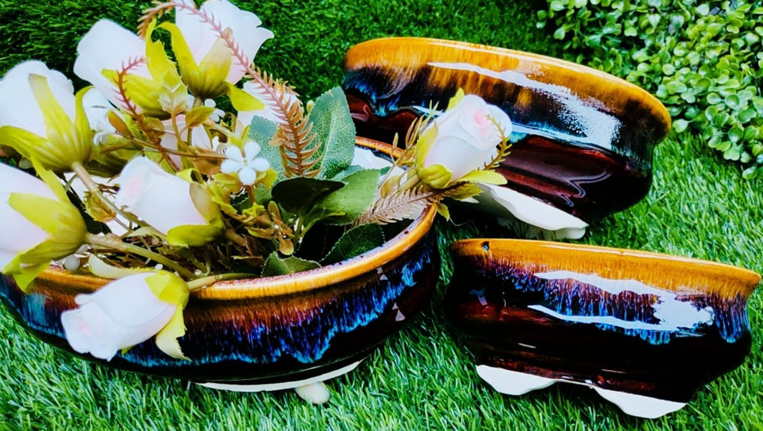 Niyara Stylish Shiny Bonsai Ceramic Pots Planters for Indoor Plants, Succulent, Outdoor, Balcony, Home, Garden, Office Shape- Oval Brown (Set of 3) (B0CP7ZQB1T) Amazon Price History, Amazon Price Tracker