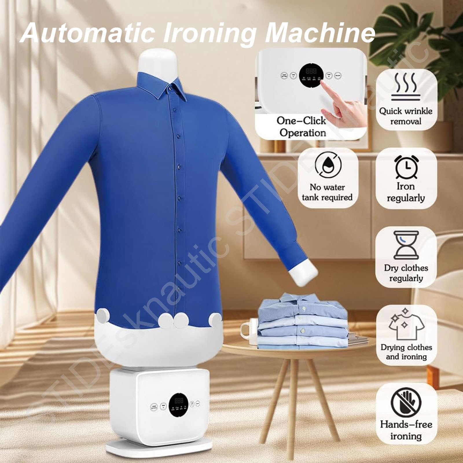 Automatischer Hemdenbüge mit Timer und Digitalanzeige Für Hemden,Blusen,T-Shirts,Hosen,Heiztemperatur: 60–70°C,Trocknet faltenfrei,1400W