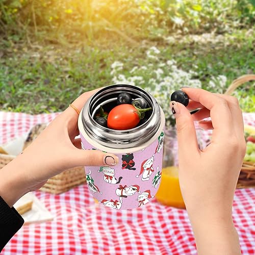 Miniatura 5 de MCHIVER Christmas Cat Purple Food Jar with Spoon Stainless Steel Vacuum Insulated Food Container 17 oz Food Thermos for Hot Food