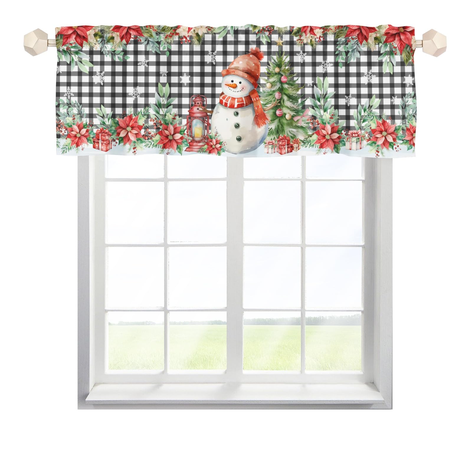 Christmas Holiday Decor Curtains Valance,Short Valance Window Curtains,Blackout Window Valance,Rod Pocket Valance Curtains,Christmas Snowman Tree Curtains for Kitchen Living Room Bedroom Bathroom