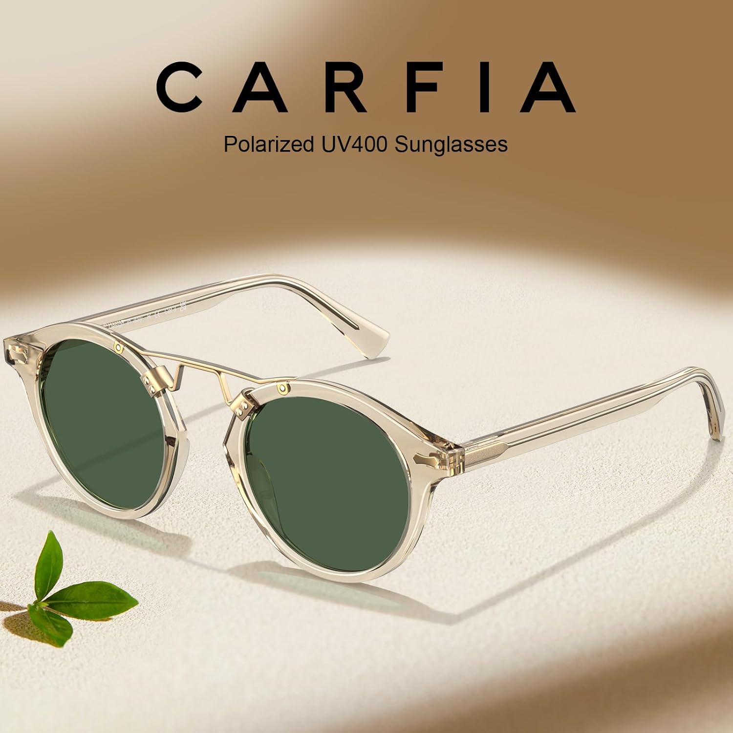 CARFIA Double Bridge Small Acetate Sunglasses for Women Polarized, Retro Metal Brow Ladies Sunnies Fashion Round Eyewears - Image 4