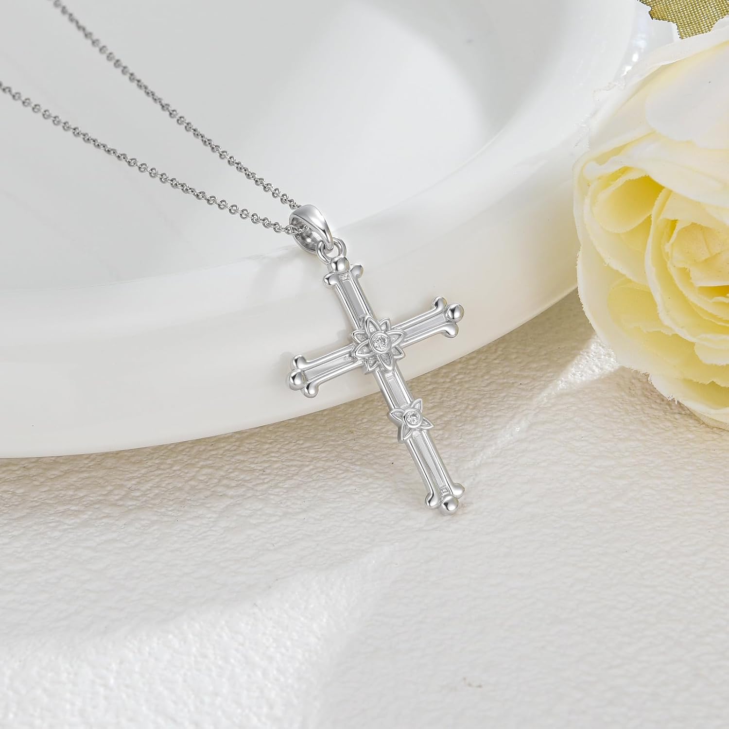 Diamond Cross Necklace for Women 925 Sterling Silver Cross Pendant Necklace With Lab Grown Diamonds Elegant Jewelry Gift for Mom Wife Girlfriend - Image 4