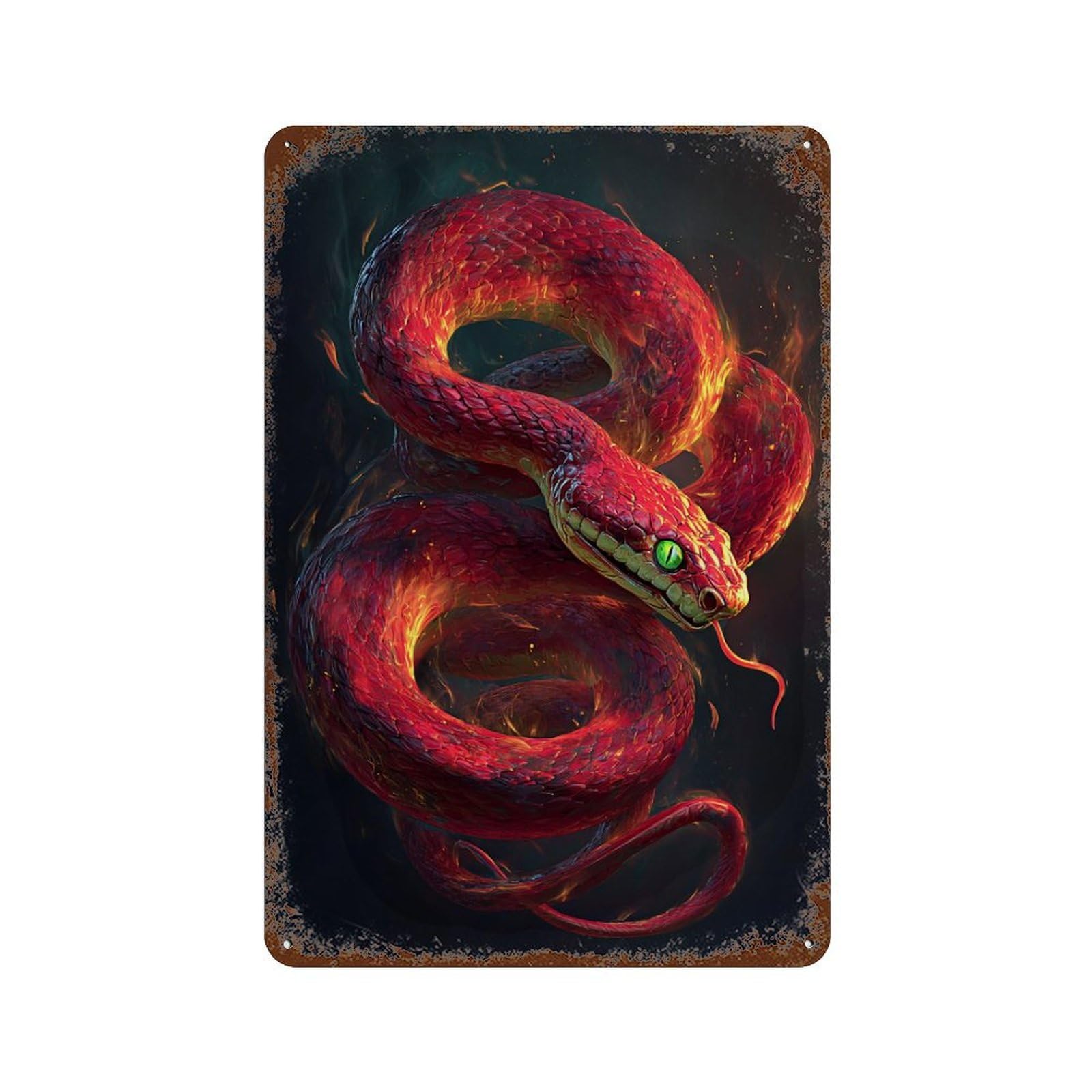 Garage Style Flaming Red Serpent Artwork Decorative Tin Sign 11.8"x7.9", Shabby Chic Decor for Bar And Workshop