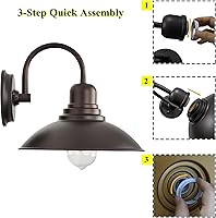 Vista 5 de Luz de Granero de Cuello de Ganso de Bronce Rústica Estilo Granja, Iluminación de Tocador de Cabaña Interior con Casquillo Base E26, Aplique