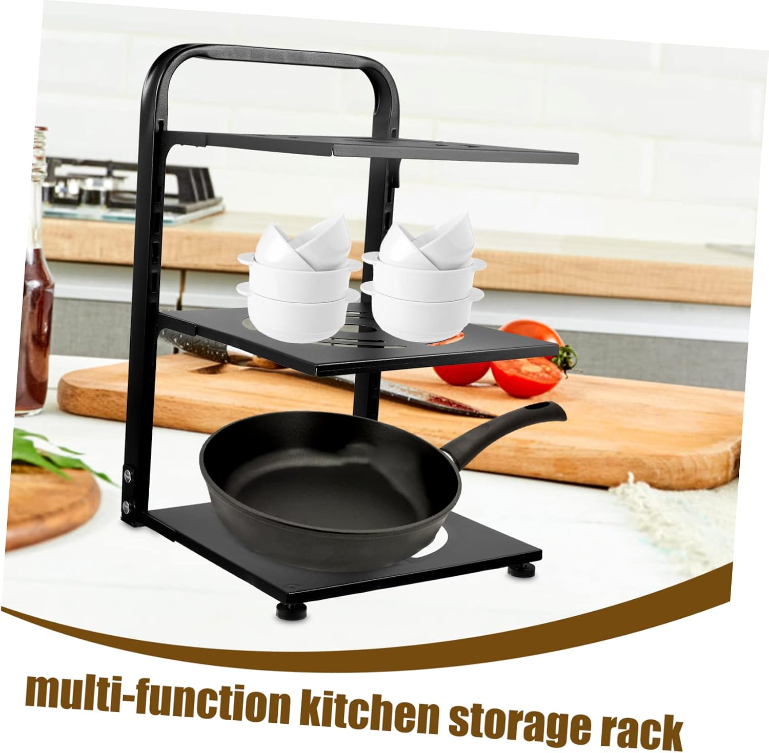 STOBOK Multifunctional Adjustable Pan Rack Organizer for Kitchen Cabinet Heavy Duty Cookware Storage Space-saving Countertop Pot Organizer Easy to Install Heights