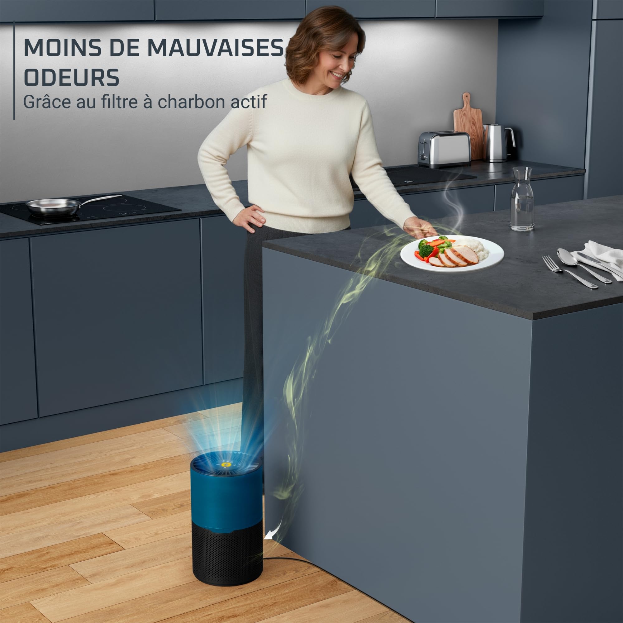 Rowenta Pure Air Compact, Purificateur d'air intérieur, Purification de l'air très efficace, Rapide, Confort accru, PU2221F0, Noir Bleu