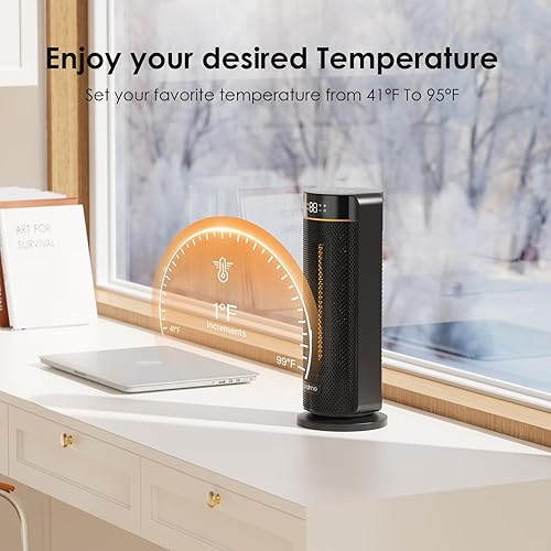 Miniatura 8 de Oraimo Calentador de espacio, calentadores eléctricos portátiles de 1500 W de 16 pulgadas para uso en interiores, oscilación de 70, temporizador de