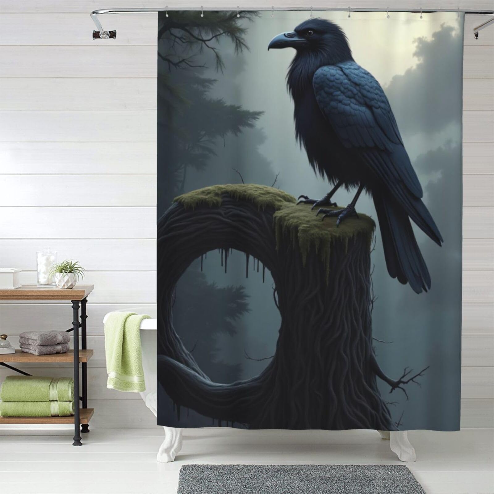 Rideau de douche corbeau en tissu haut de gamme motif réaliste n°62