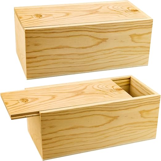 BILLIOTEAM 2 Pack Unfinished Wood Storage Box with Slide