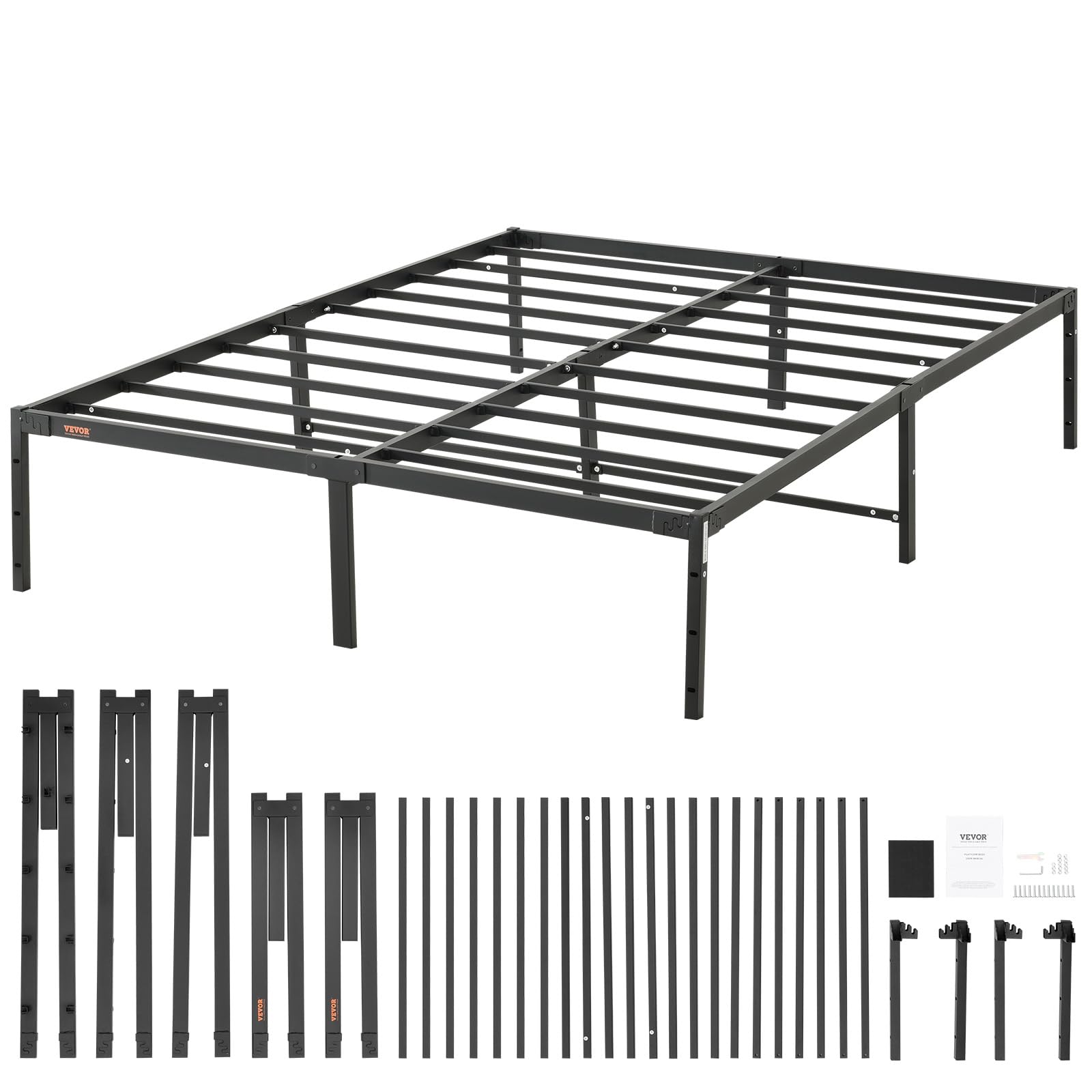 14 Inch Full Metal Bed Frame Platform, No Box Spring Needed, 1500 lbs Loading Capacity Embedded Heavy Duty Mattress Foundation with Steel Slat Support, Easy Assembly, Noise Free