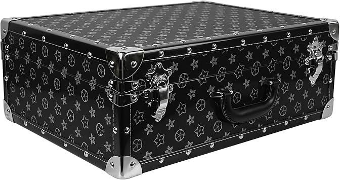 DreamsEden Vintage Floral Wooden Storage Box - 20" L Rectangular Decorative Trunk with Metal Latch, Antique Black PU Leather Suitcase for Home Decor, Photo Props, Travel