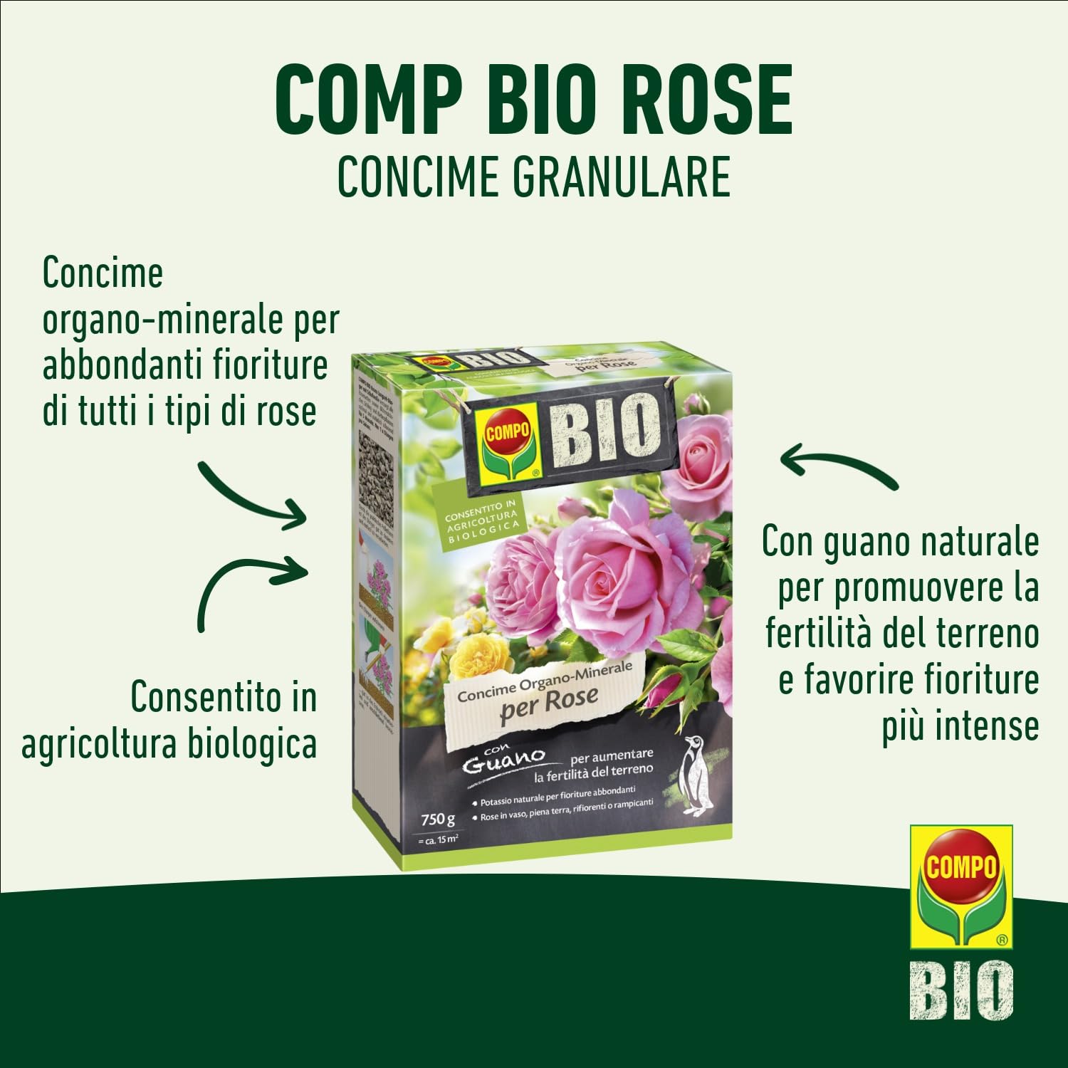 COMPO Bio-Mineral-Dünger für Rosen mit Guano 2 kg