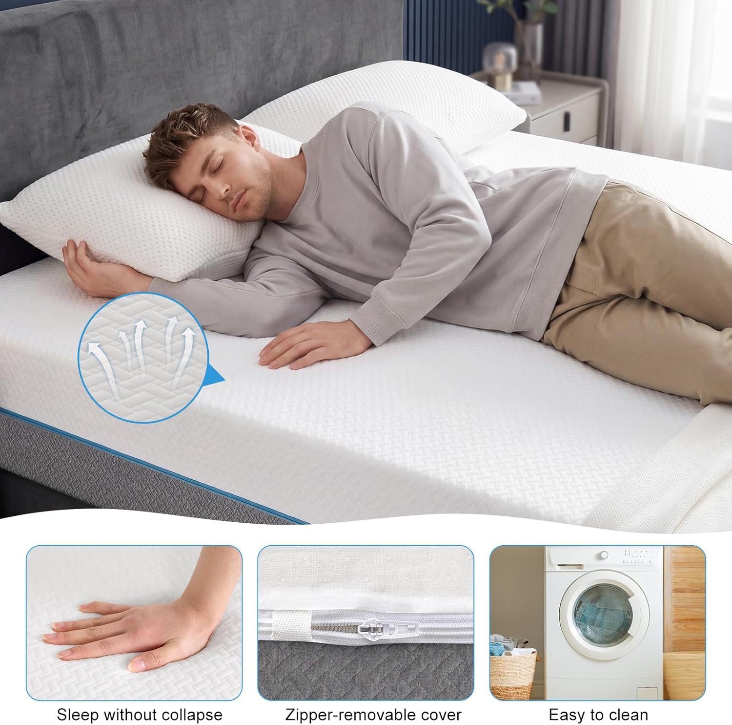WEUP Extra Firm Mattress Queen Size 8 Inch, Two Side Medium Firm/Extra Firm Mattress for Back Pain, Gel Memory Foam Mattress in Box with Fiberglass-Free Cover, CertiPUR-US, 80'' x 60''