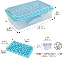 Vista 3 de Bandeja para cubitos de hielo con tapa y contenedor para congelador, bandeja de hielo de 55 pepitas de fácil liberación con tapa, recipiente