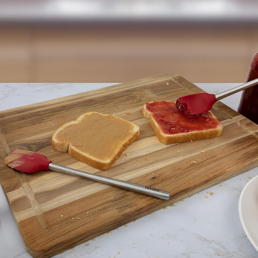 Tovolo Silicone Mini Spatula and Spoonula, Stainless Handles, Cayenne | Small flexible heads reach jars and ramekins, nylon core, stainless grips, dishwasher safe, nonstick friendly, BPA-free, image 3