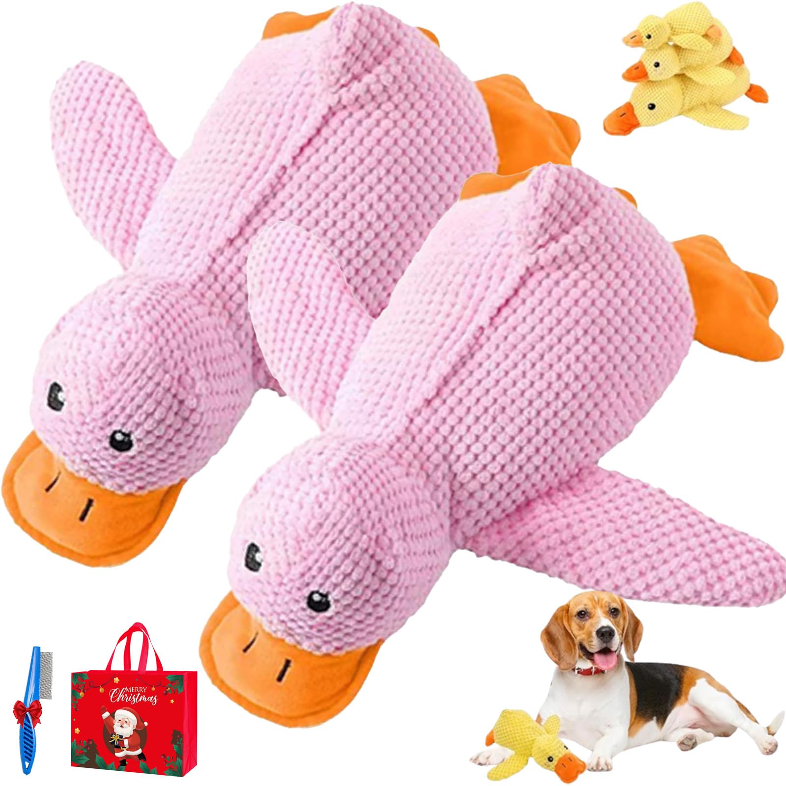 LLELEMAMO 2026 New Calming Duck Toy for Dogs, Calming Quack Duck Toys for Dogs Boredom, Soft Stuffed Pet Chew Toy, Bright Yellow Anxiety Dog Doll, for Indoor Puppy Small Dog (L,2D)