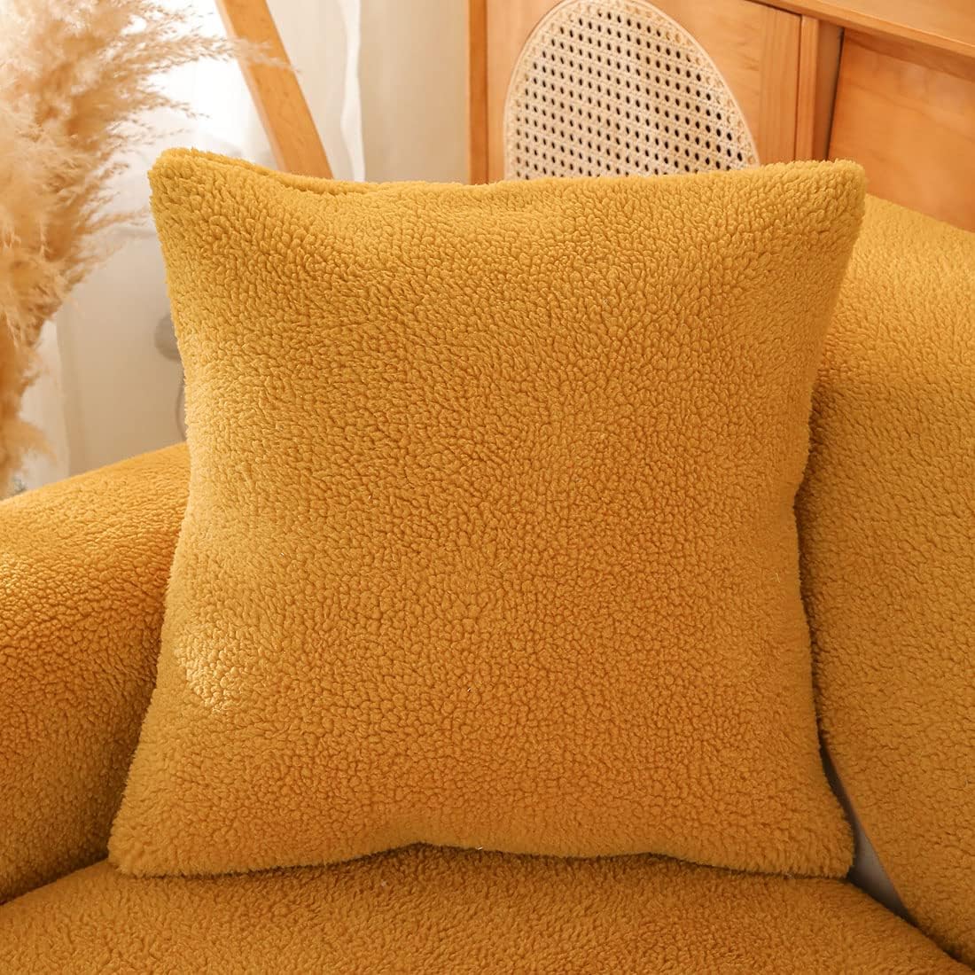 vctops 2 Pack Double-Sided Sherpa Fleece Throw Pillow Covers Solid Color Fuzzy Fluffy Cushion Covers Warm Soft Pillow Cover for Couch Bed Sofa (Yellow,18"x18")