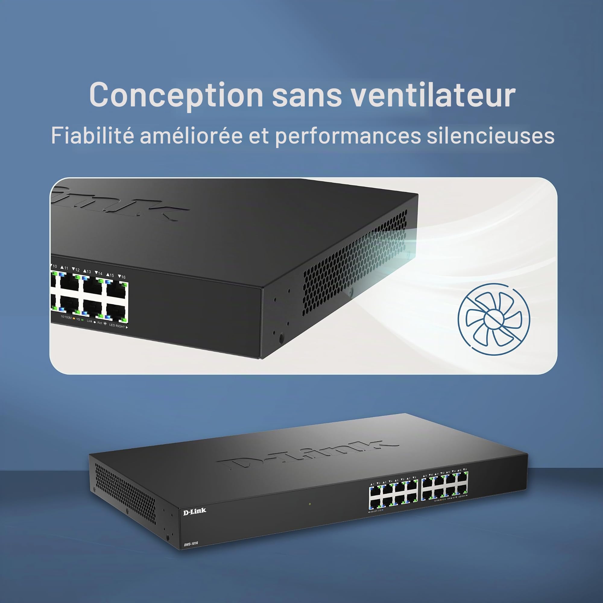 D-Link DMS-1016 Switch Ethernet Non Géré 16 Ports 2.5G | sans Ventilateur, Boîtier Métallique, Plug & Play, Écoénergétique | Idéal pour Soho, Wi-FI 6 / Wi-FI 7 et IPTV