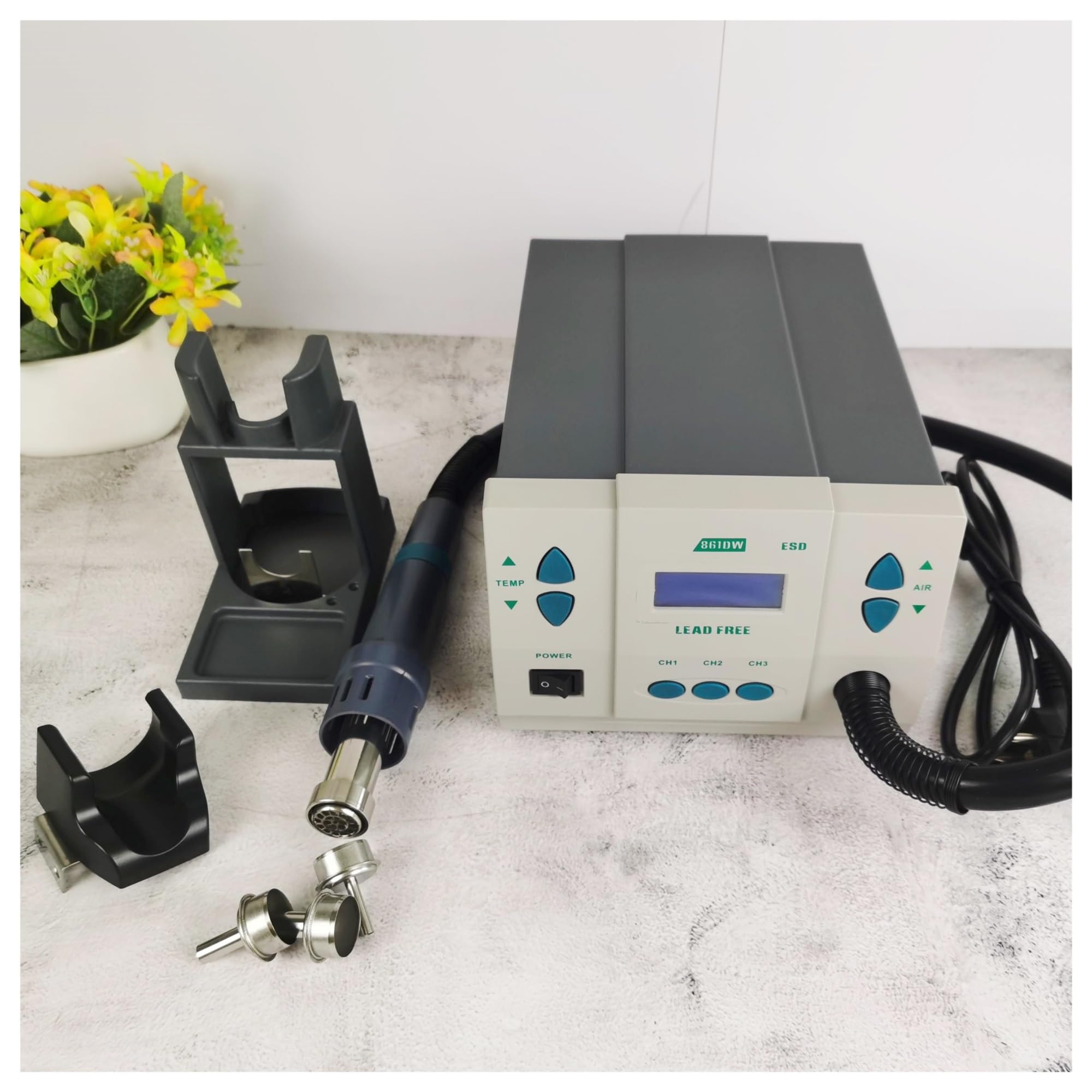 Estación De Retrabajo De Aire Caliente 861DW, 1000W, Herramienta De Reparación De Soldadura PCB Con Boquilla De Pistola De Calor Reemplazable De 5, 8 Y 10mm