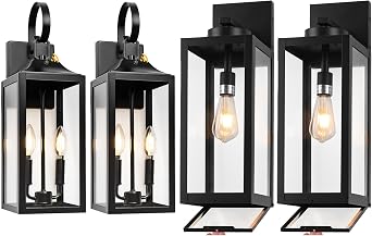 2 Packs Open Bottom 19" Dusk to Dawn Outdoor Wall Lantern 2-Light+ 2 Packs 20" Large Outdoor Wall Lights with Closed Bottom