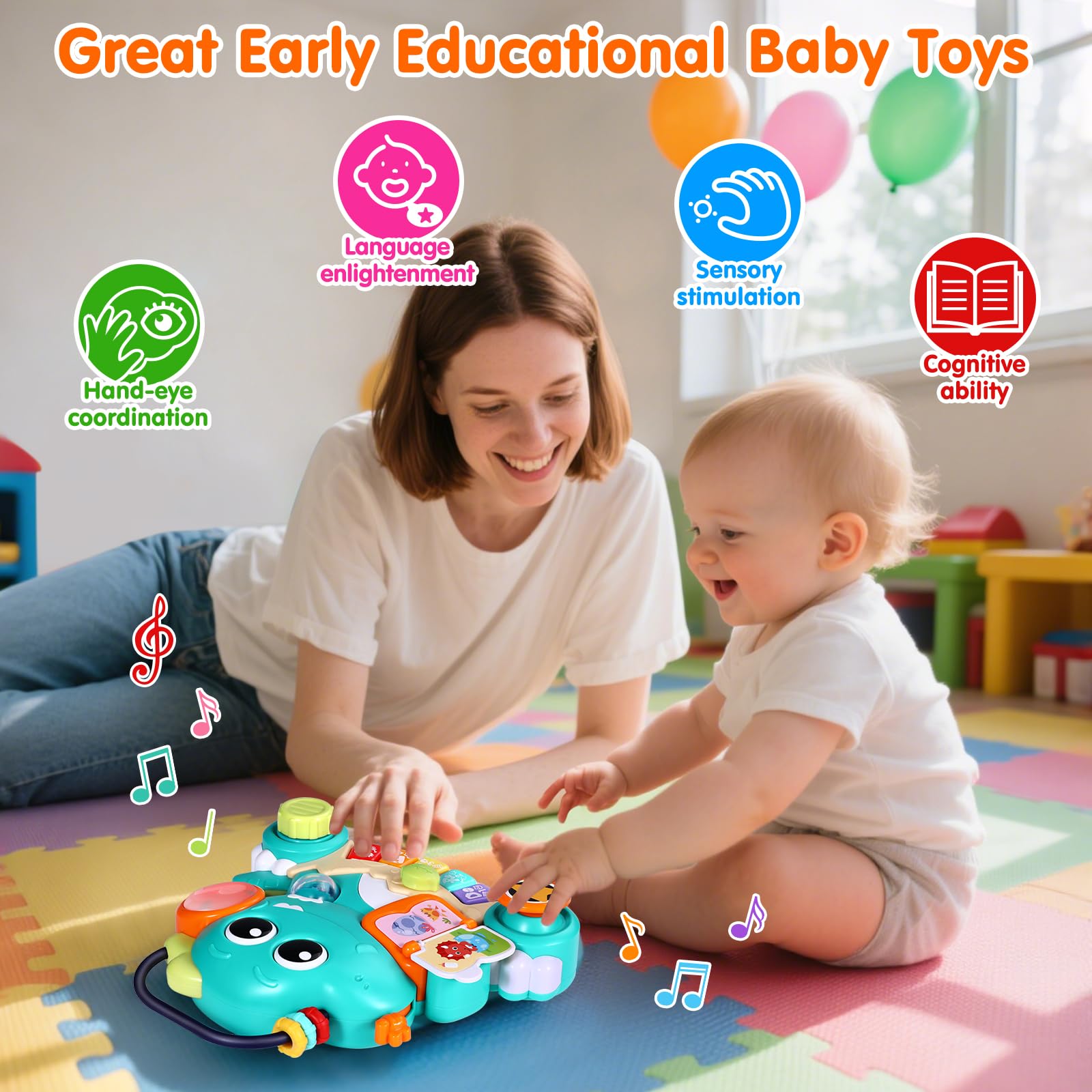 Juguetes para bebés de 6 a 12 meses, con música de dinosaurio, piano iluminado, juguetes para niños de 1 año, aprendizaje temprano, teclado de piano educativo, juguetes para bebés de 12 a 18 3