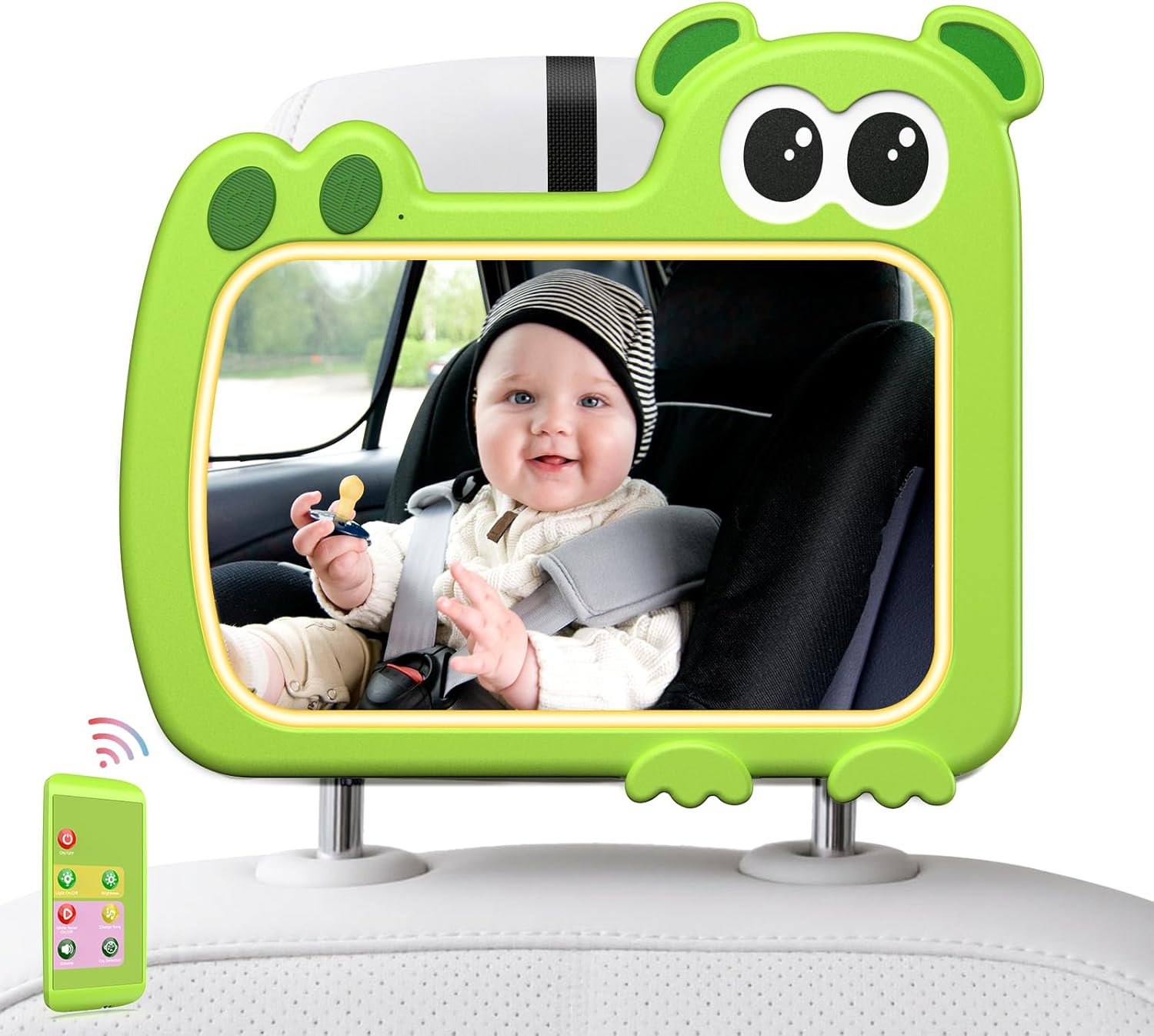 2-in-1 Baby Car Mirror with Lights & Soft Sounds, Cry Detector, Clear Night View, 360° Rotation, Sha