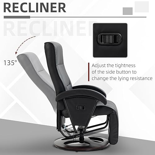 Miniatura 4 de HOMCOM Sillón reclinable giratorio con reposapiés, silla reclinable de piel sintética con respaldo ajustable de 135 y base de madera - negro