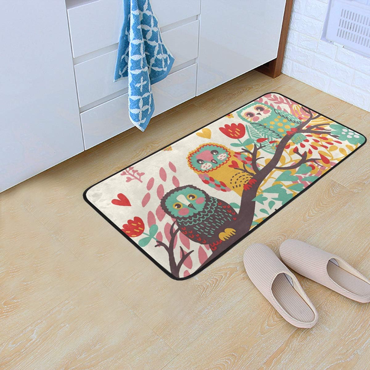 Kitchen Rugs Cute Owls On Branch Design Non-Slip Soft Kitchen Mats Bath Rug Runner Doormats Carpet for Home Decor, 39" X 20"