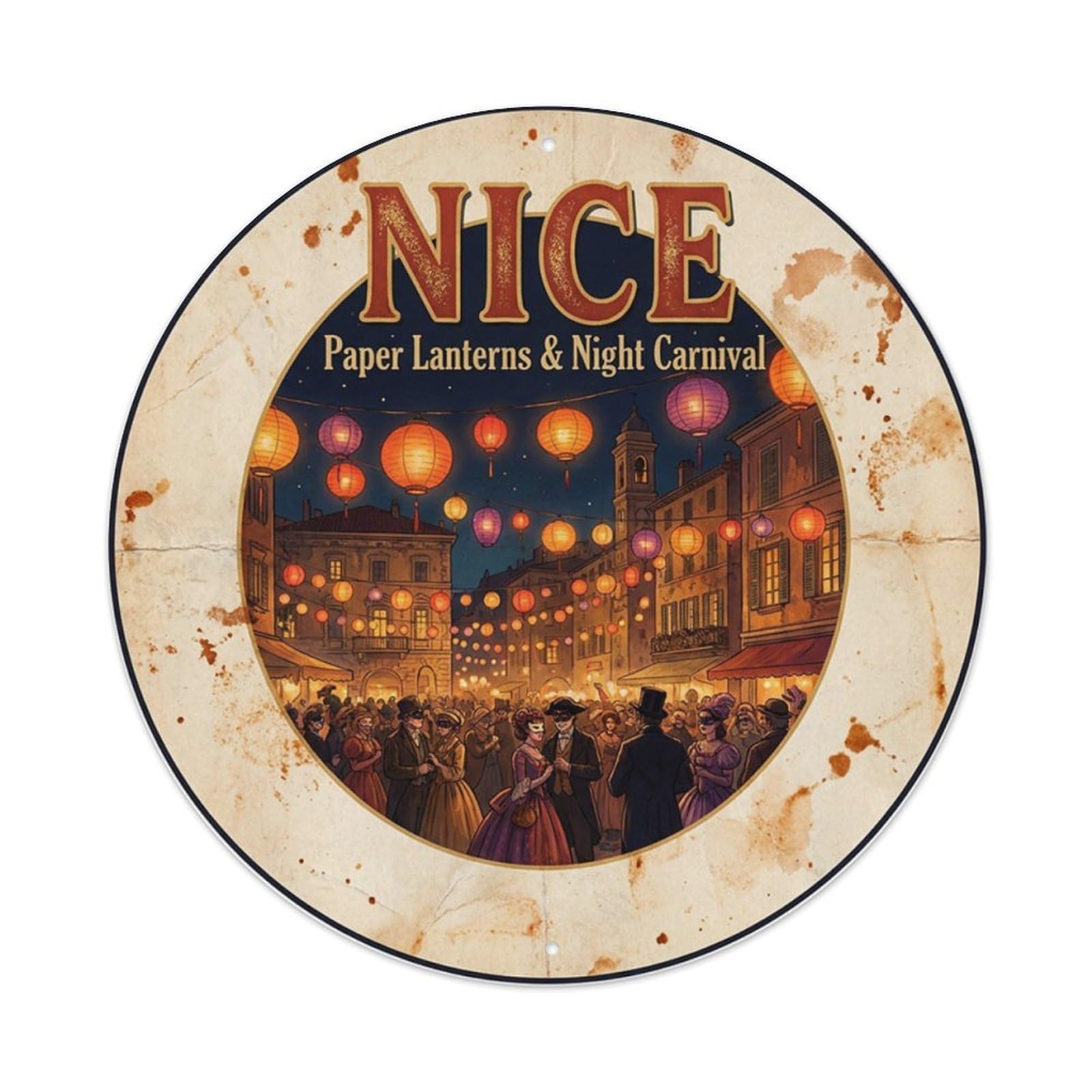 Olhnbad Style Culture Travel Nice Paper Lanterns Night Carnival Metal Tin Sign