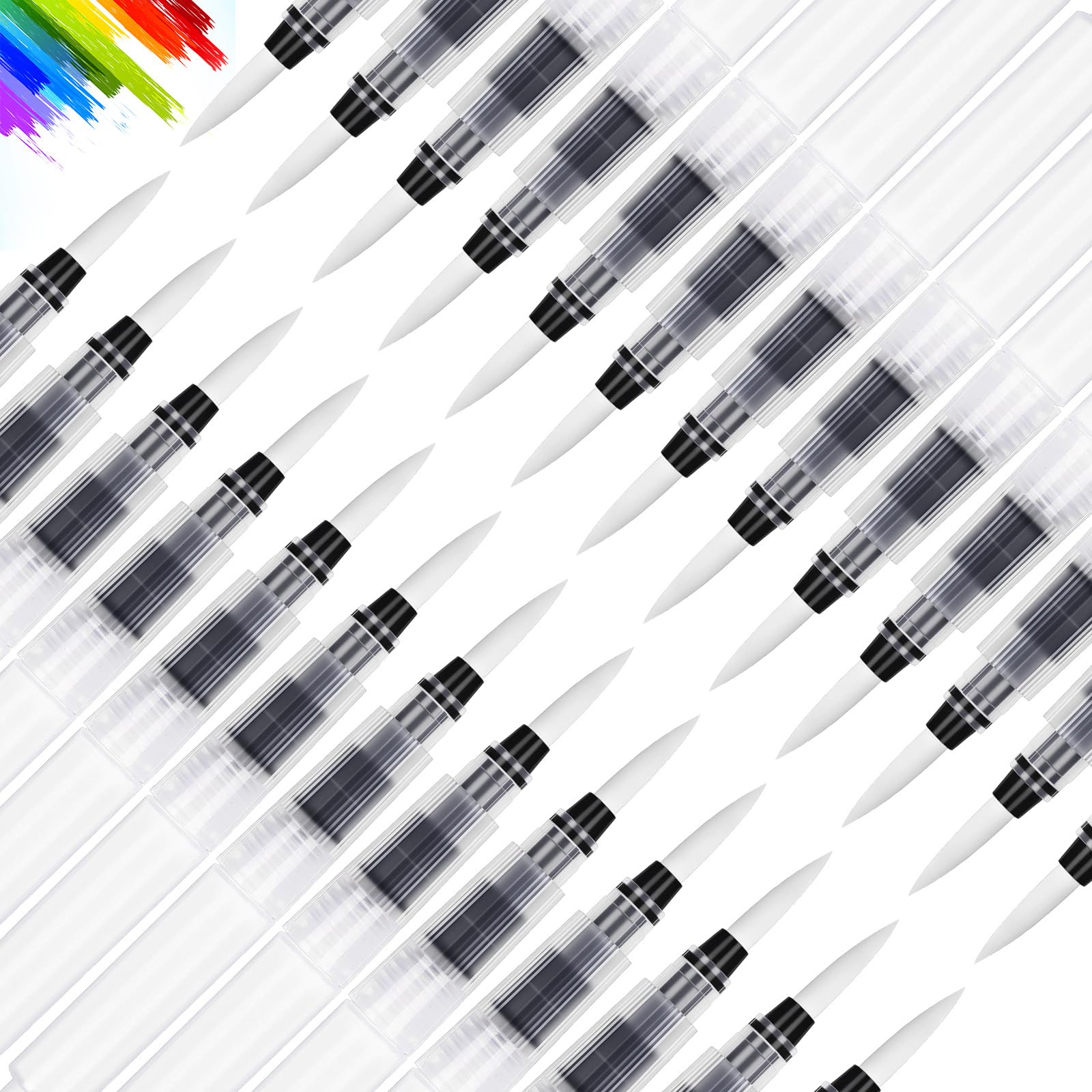 50 Pcs Water Brush Pen Set Watercolor Paint Pen Water Drawing Pens Artists' Paintbrushes Set for Painting Markers, WaterColor Soluble Markers, Powdered Colors Pigment(4mm Pointed)