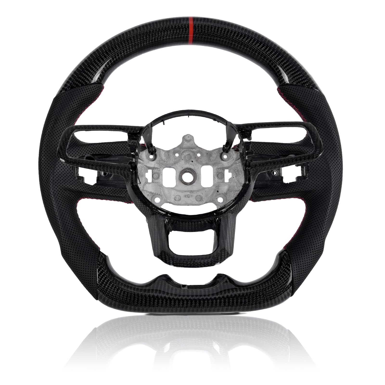 Carbon Fiber Steering Wheel for Jeep Wrangler JL/JLU/JT 2018-2023, D-shaped Flat-bottom Nappa Perforated Leather Grip with Replacement Trim