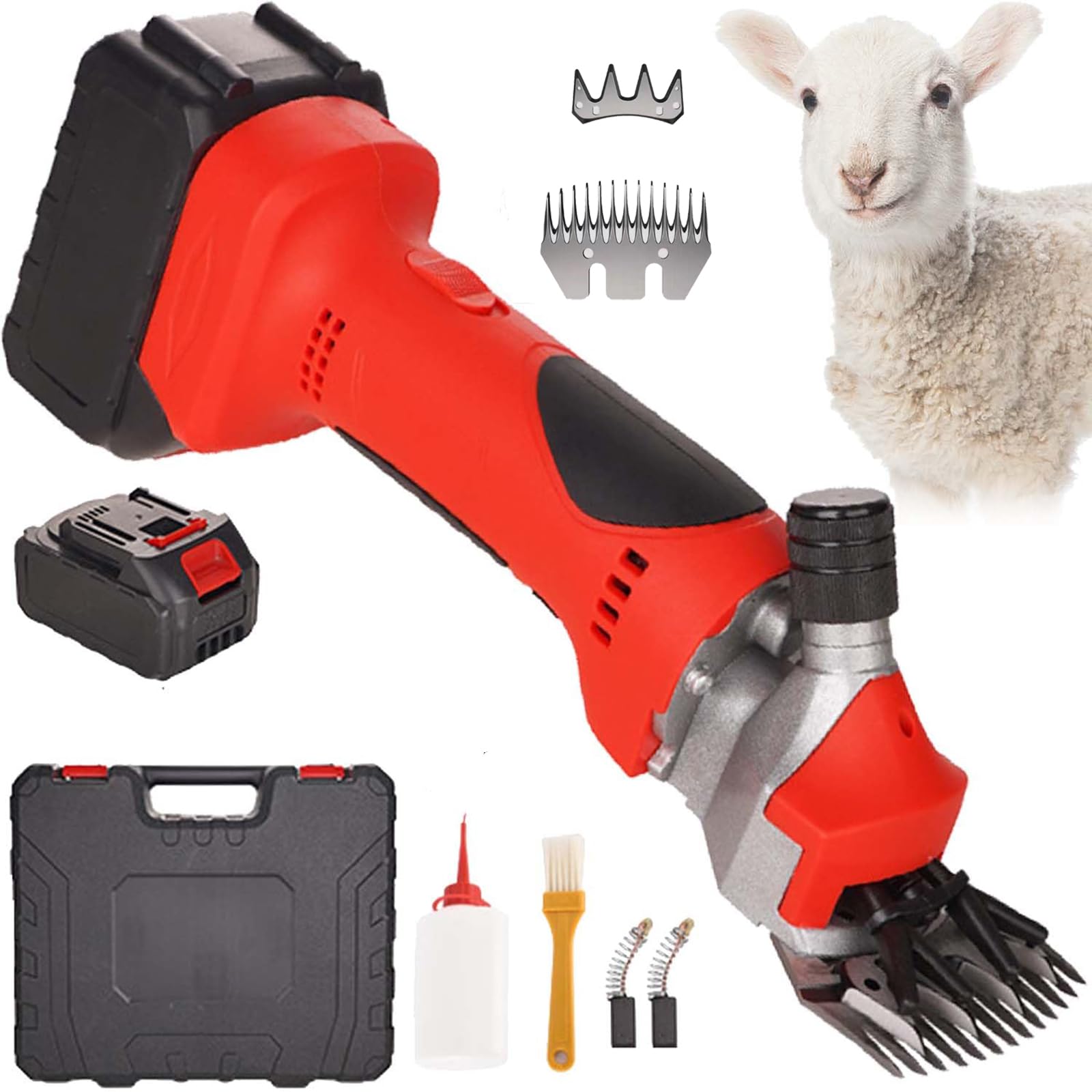 FHRKA 550W Electric Cordless Sheep Shears, Professional Rechargeable Shearing Clipper,Farm Livestock Shearing Machine with Spare Blades (1battery 13)