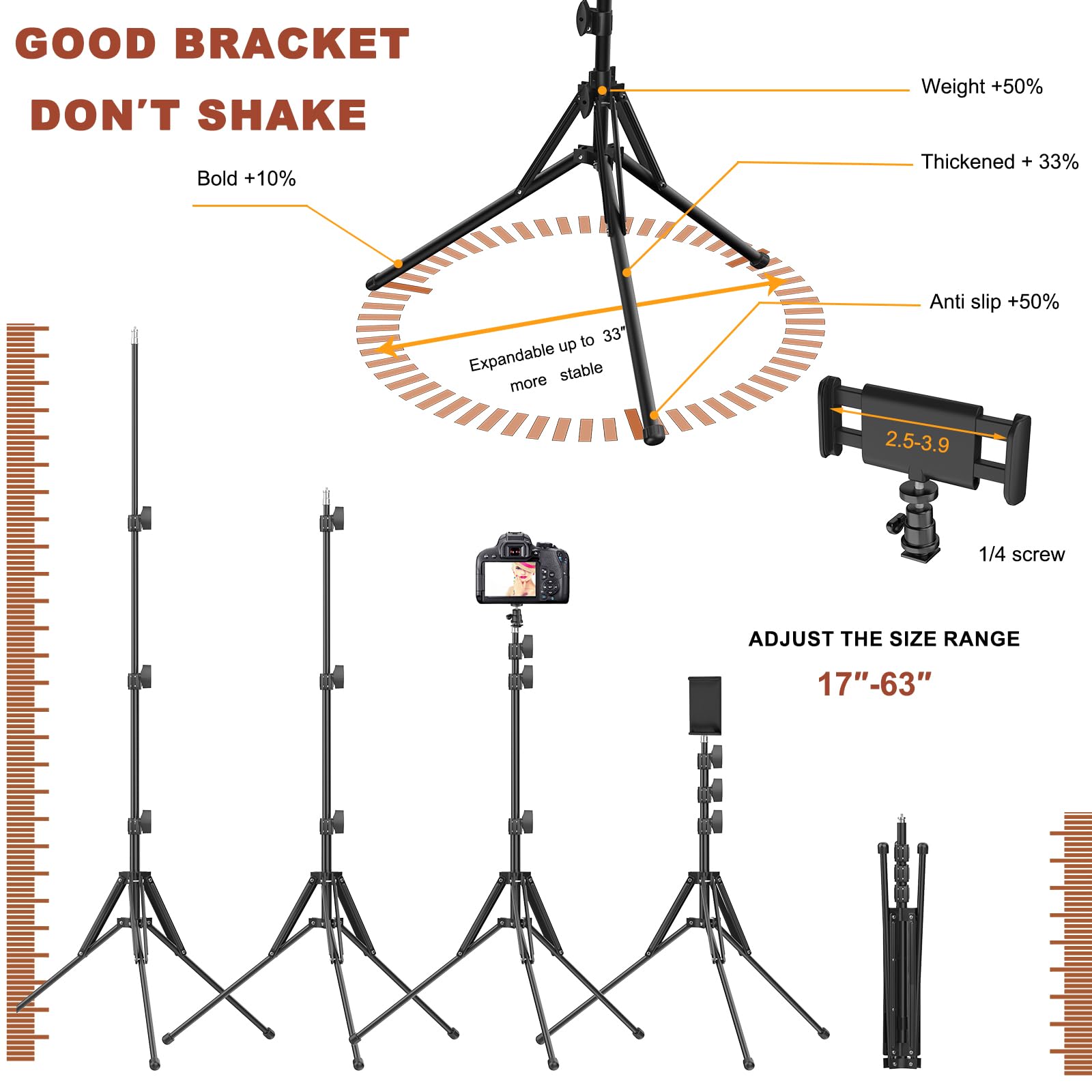 Anillo de luz de 18 pulgadas con soporte, luz LED de 55 W 6700 K, trípode de 63 pulgadas, soporte de teléfono ajustable multiángulo, para teléfonos iPhone y Android, CRI95, adecuado para