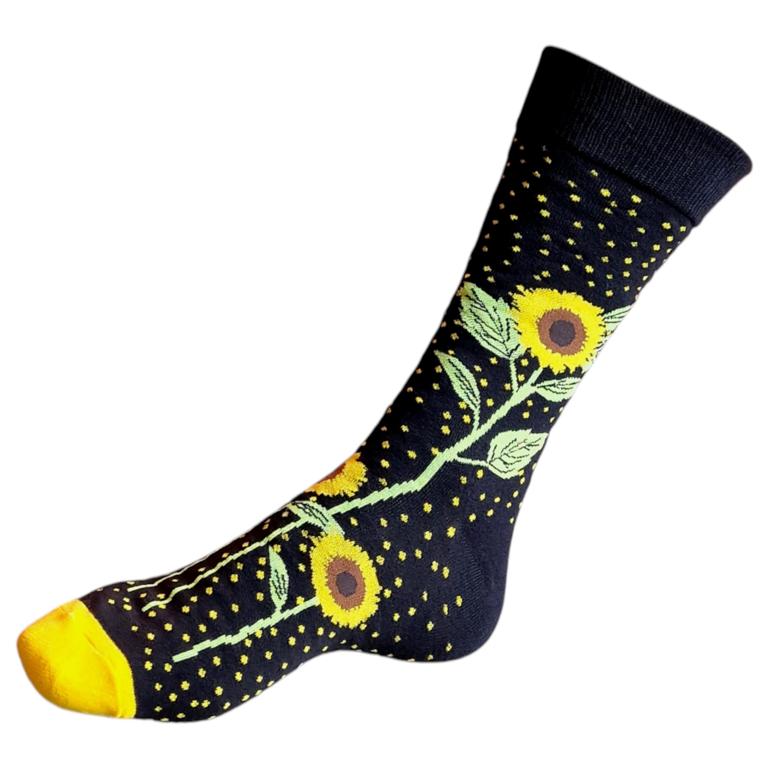 Gardener Giant Sunflowers Design Mens Black Socks One Pair 6-10 UK / 39-44 Eur / 7-11 US