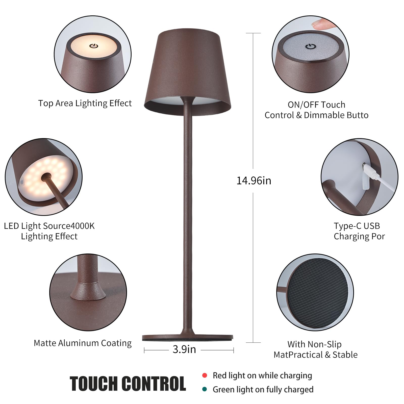 2 Lampade LED Da Tavolo Ricaricabili - Luce Calda 3000K, Dimmerabile, USB-C, IP54, Nero - Foto 4