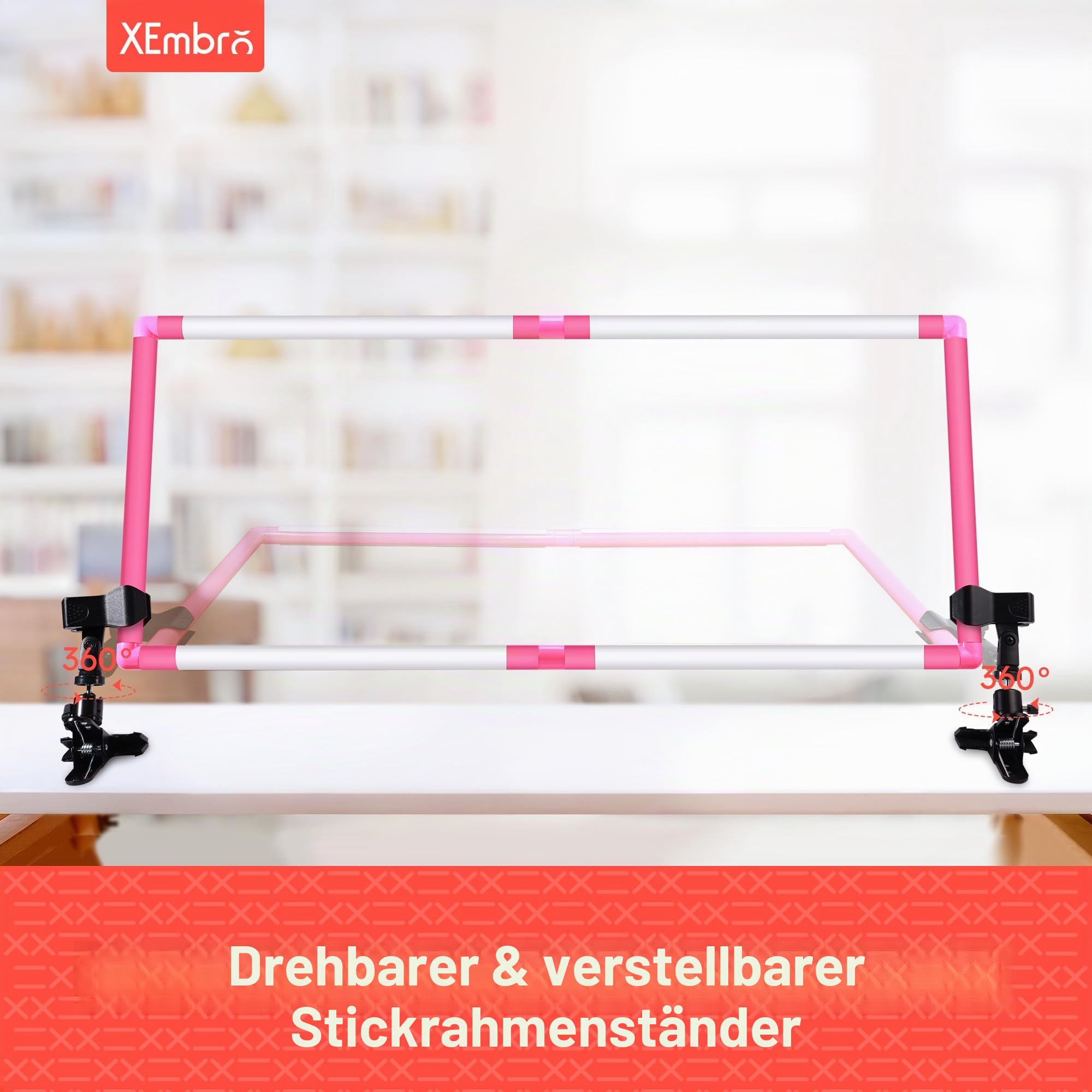 XEmbro Großer Stickrahmen, verstellbarer Kreuzstich-Rahmen, Kunststoff-Clip-Rahmen für Stickerei, Stanznadelrahmen, Schnörkelrahmen für Kreuzstich, Handarbeiten (87 x 36 cm)