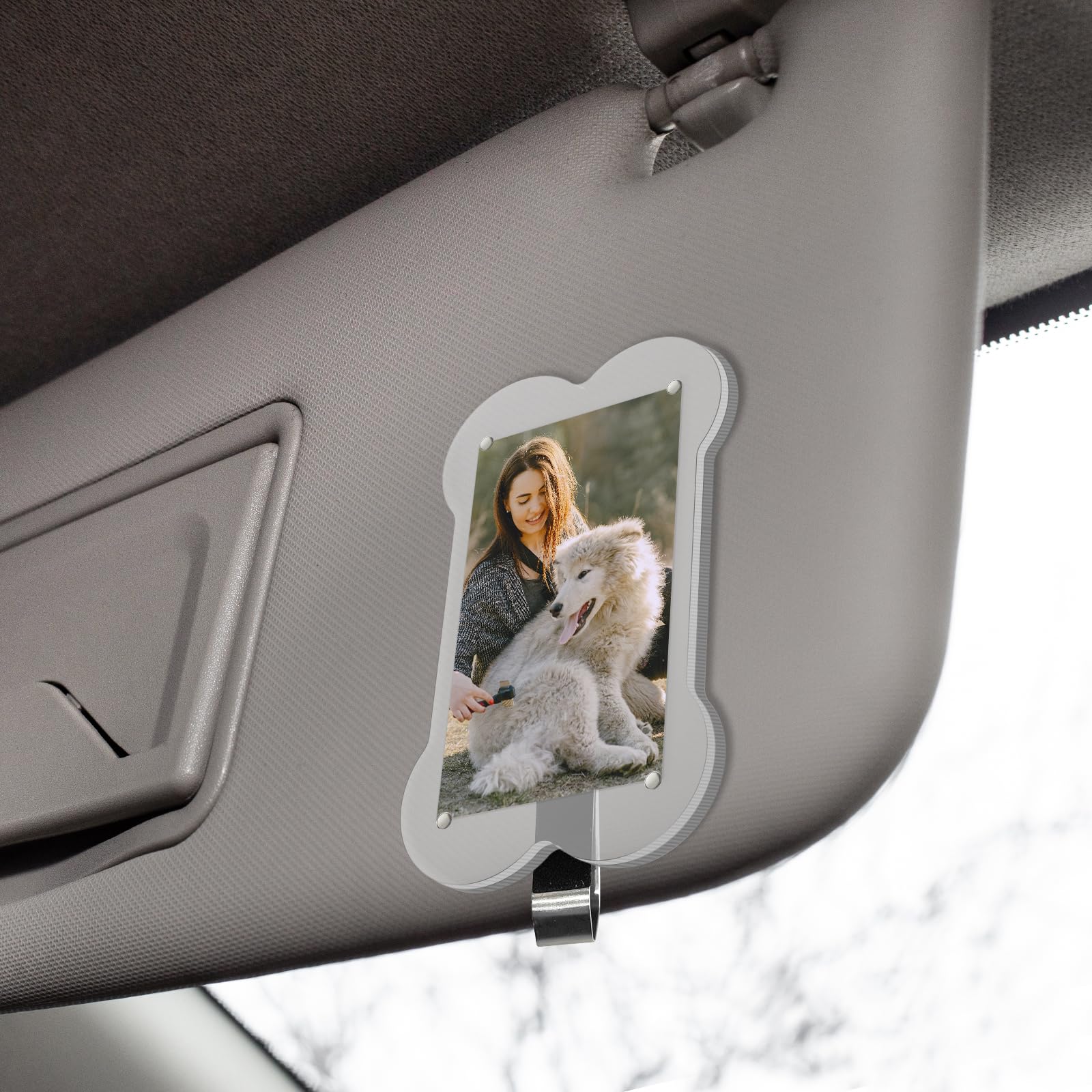2Pcs Car Visor Photo Holder Bone-Shaped Magnetic Acrylic Picture Frame Personalized Car Accessories for Family Personal Photos