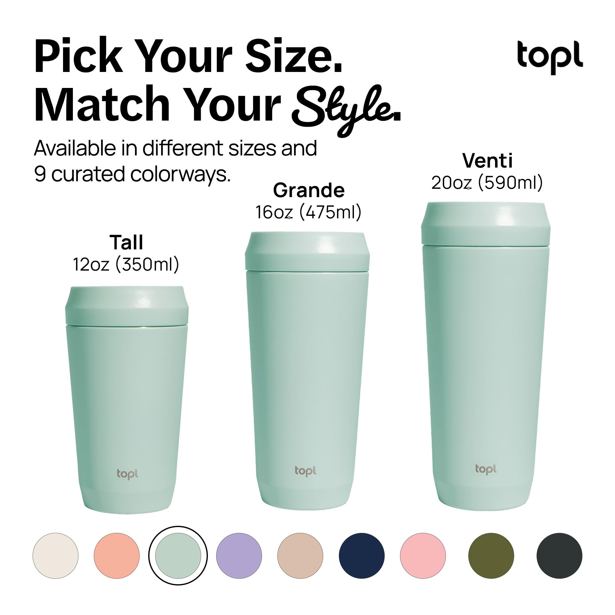 TOPL To Go - Taza de café de viaje aislada con tapa a prueba de fugas de 360°, vaso de café de acero inoxidable para calor/frío, resistente a derrames, sin BPA, menta, 16 onzas