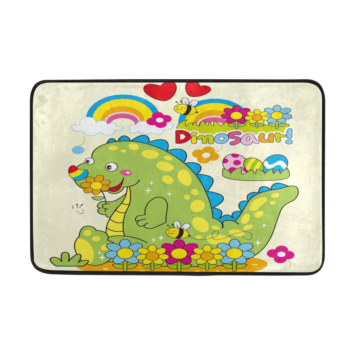 One Bear Dinosaur Doormat Cute Cartoon Dinosaur Sunflower Memory Foam Bath Mat Non Slip Soft Comfortable Entrance Floor Mat Carpet for Kitchen Bedroom Bathroom
