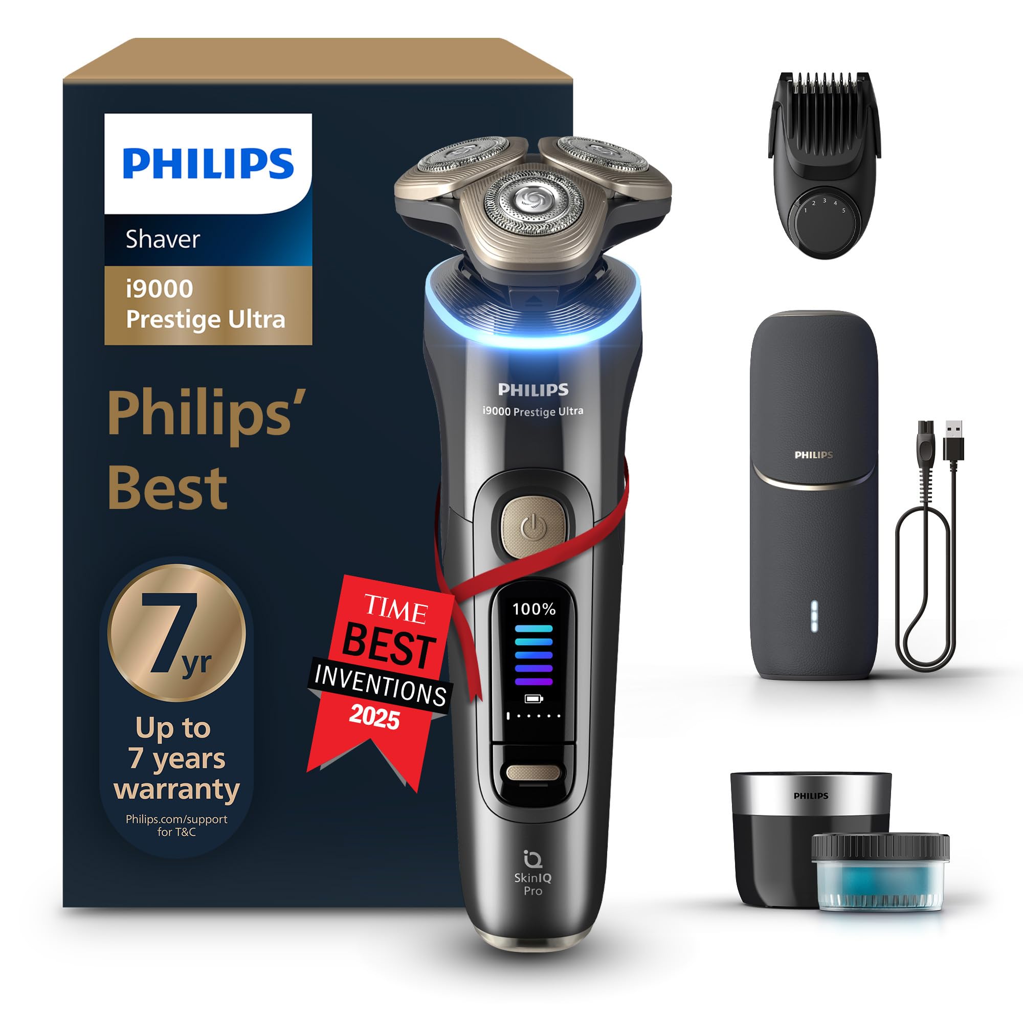 Philips Shaver i9000 Prestige Ultra, Wet & Dry Electric Shaver, Dark Slate, with Skin IQ Pro Technology, Triple Lift & Cut System, 360 NanoTech Precision Blades, 5 Shaving Modes, Model XP9402/46