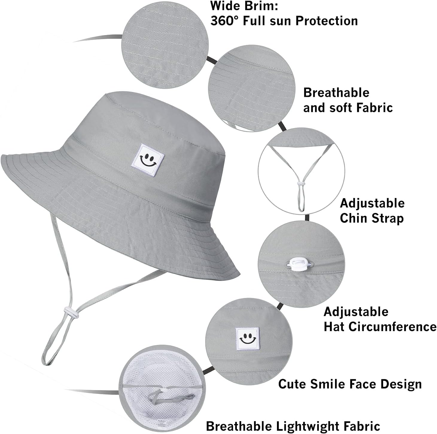 MaxNova Baby Sun Hat Smile Face UPF 50+ Toddler Bucket Hat for Boys Girls 0-7 Years - Image 5