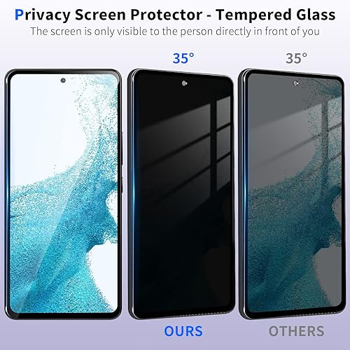 Miniatura 2 de Paquete de 2+2 Protector de pantalla de privacidad para Samsung Galaxy A54 5G 2023 y protector de lente de cámara, película de vidrio templado