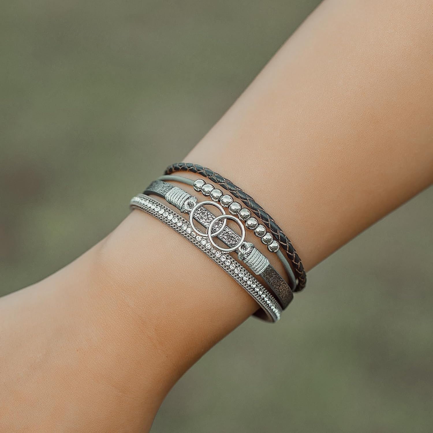 FANCY SHINY Boho Leather Wrap Bracelet Stackable Infinity Chunky Cuff Bracelets Western Hippie Outfits Jewelry Valentine Gifts for Women - Image 2