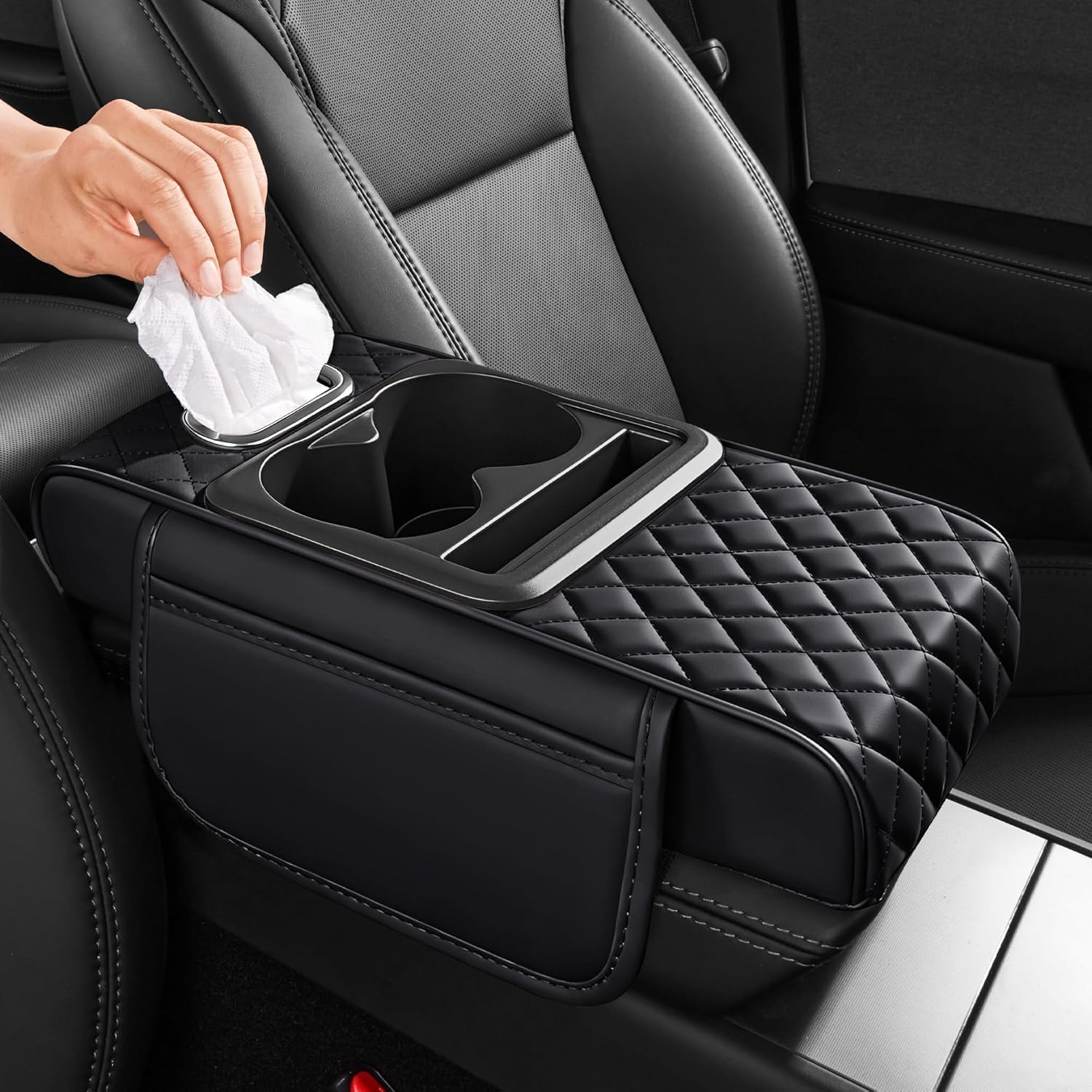 5 in 1 Console Armrest Cover Built-in cup holder, tissue slot, phone holder & 2 storage pockets, practical car accessories fit SUV sedan truck-image-20