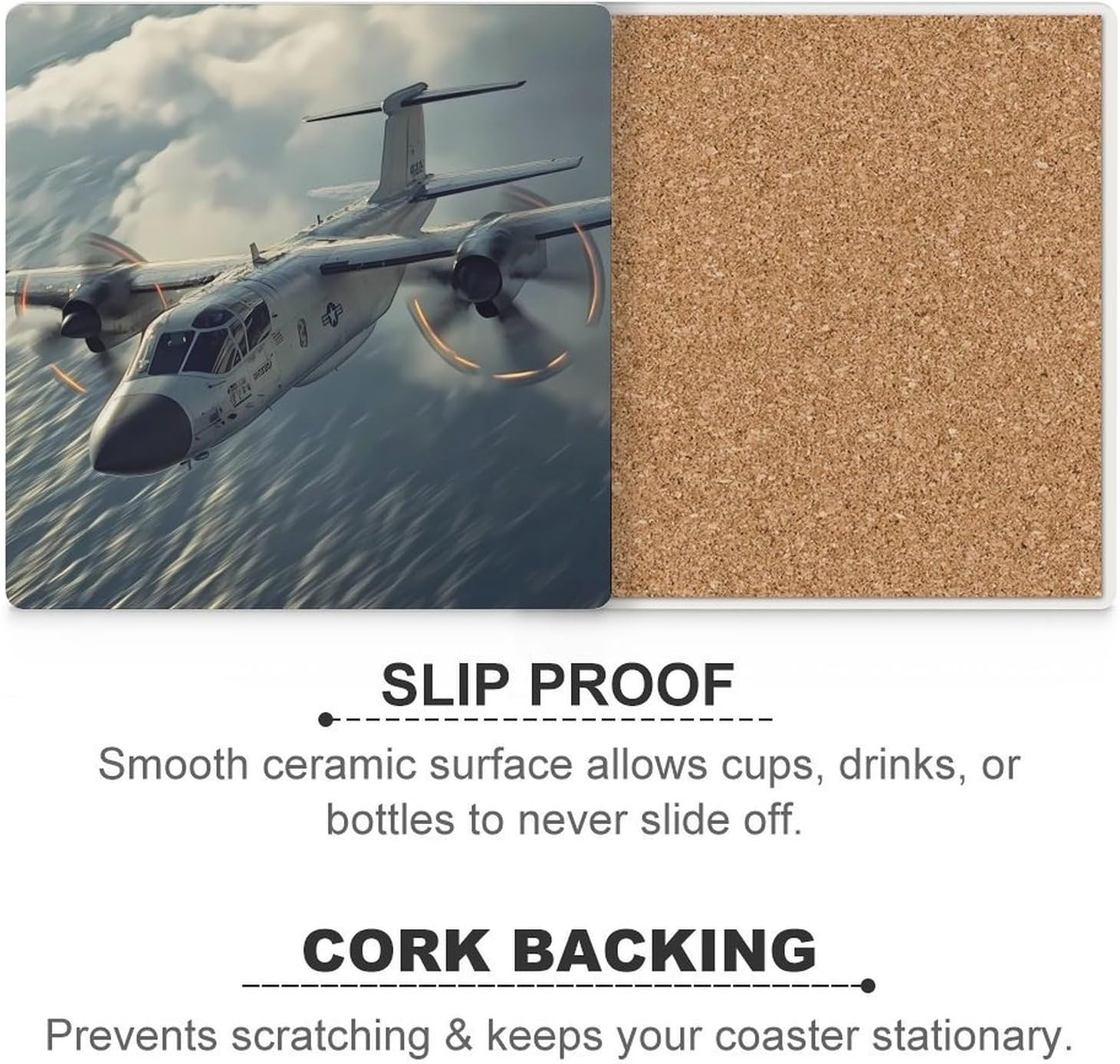 E-2D Advanced Hawkeye Fighter Jet Coasters for Drinks Square Table Coasters Set Cup Mats with Cork Base