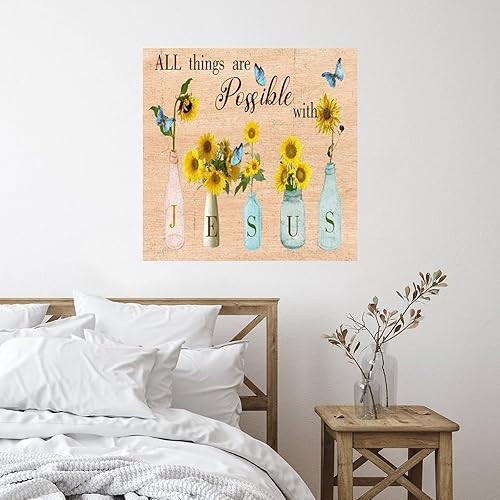 Miniatura 2 de Calcomanías de pared con texto en inglés "All Things are Possible with Jesus", murales inspiradores de escrituras florales, regalos cristianos,