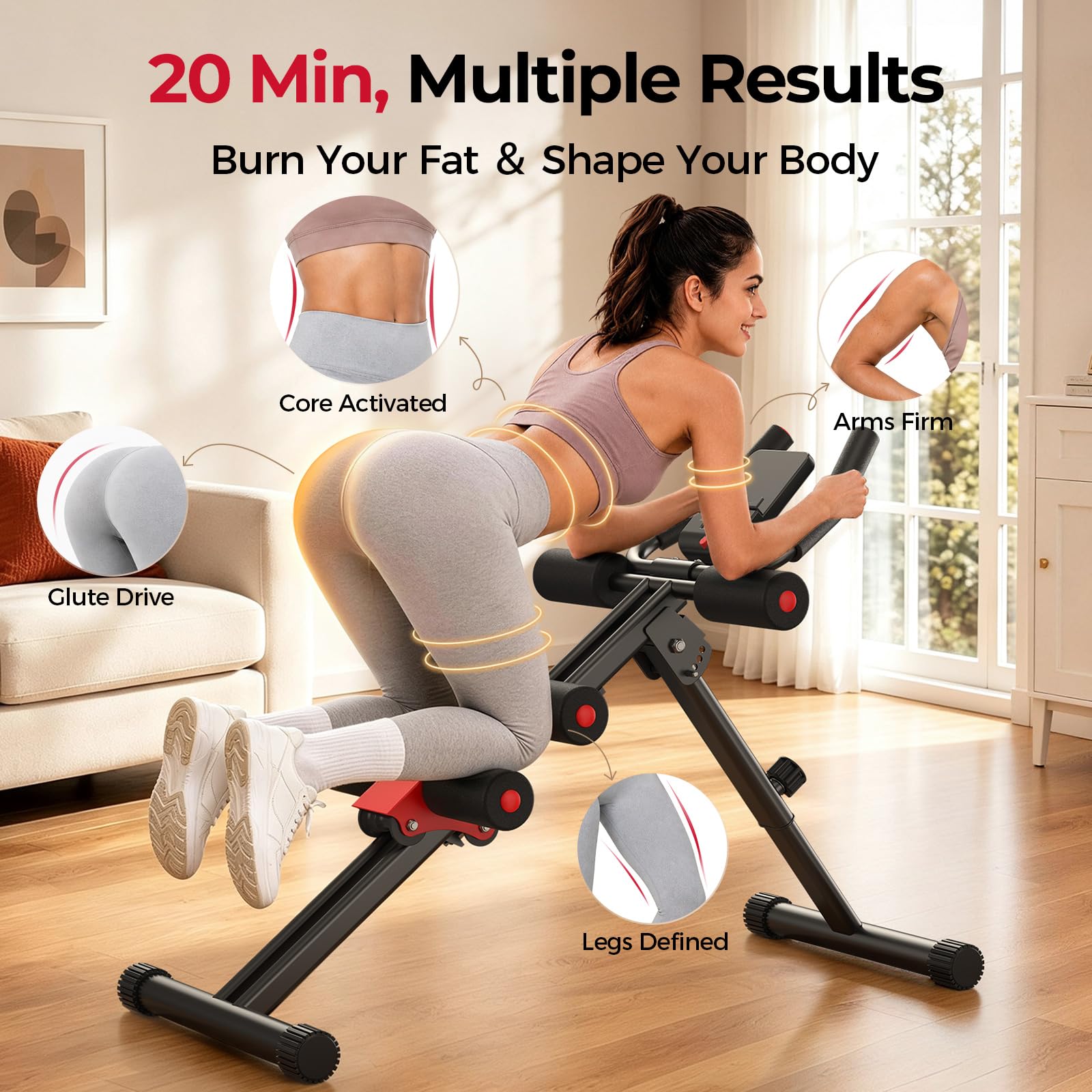 AW1 Ab Workout Machine, Ab Crunch Machine Ab Workout Equipment Foldable for Home Gym, Bottom-Up Abdominal Trainer for Core Waist Workout and Body Shaping with Adjustable Heights and Angles, Red