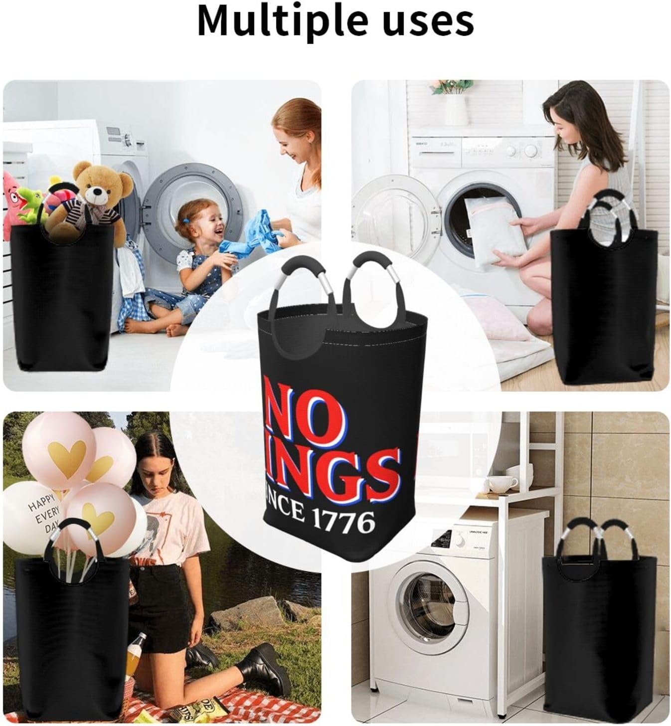 Foldable Square Laundry Storage Bag 50l - Waterproof Oxford Cloth, Pe Base, Aluminum Handles, All-Over Print No Kings In Usa