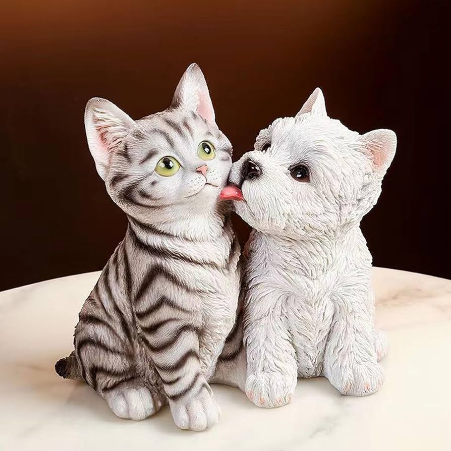 Amazon.co.jp: かわいい猫犬像、樹脂猫犬置物、屋外屋内装飾、動物樹脂