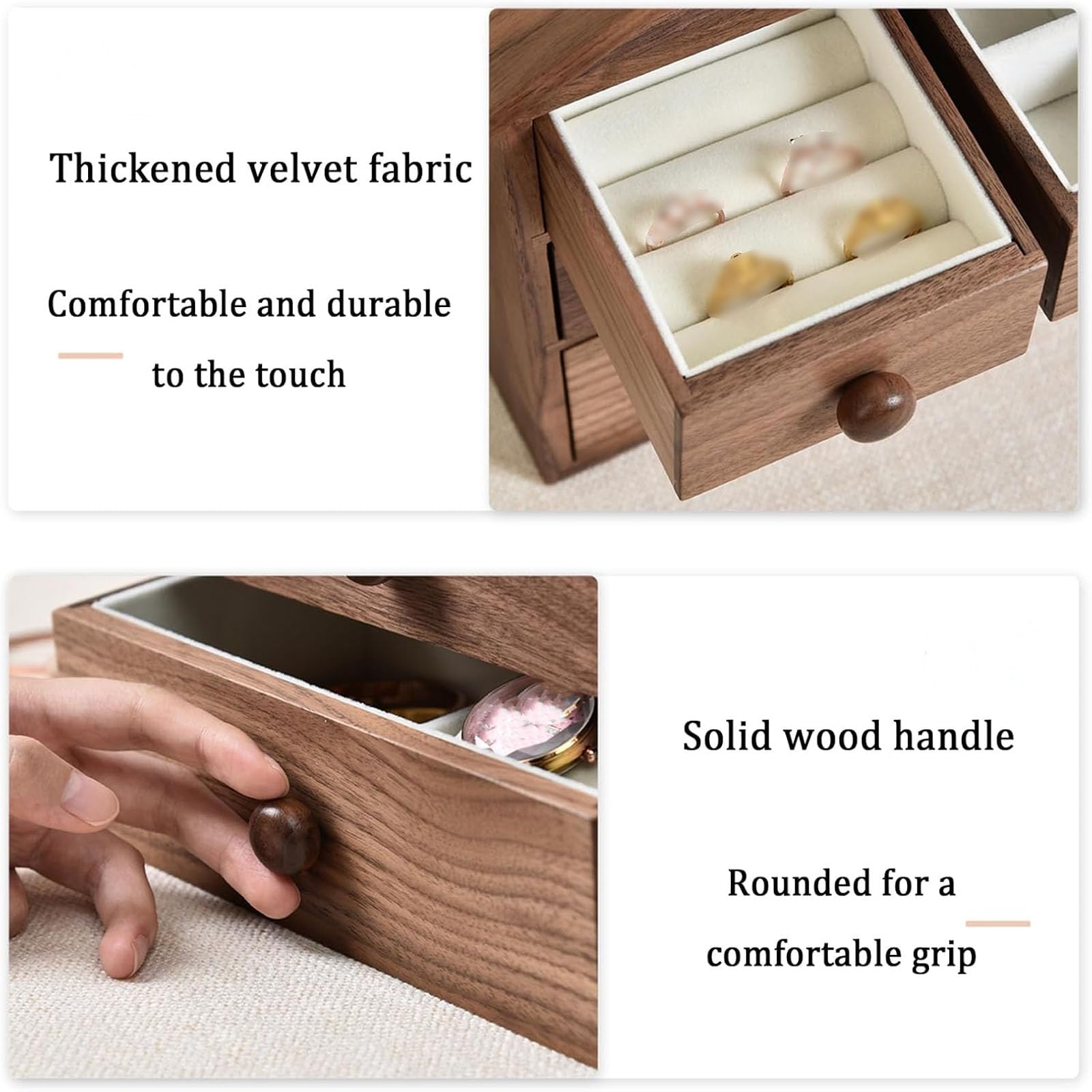 Joyero De Madera para Mujer, Organizador De Joyas De 3 Niveles con 4 Cajones, Gran Capacidad De Almacenamiento, Diseño De Casa, Forro Protector, para Anillos, Small Size